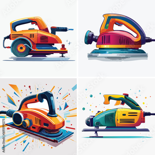 Sander designed in a colorful vector collage of combined vivid components.