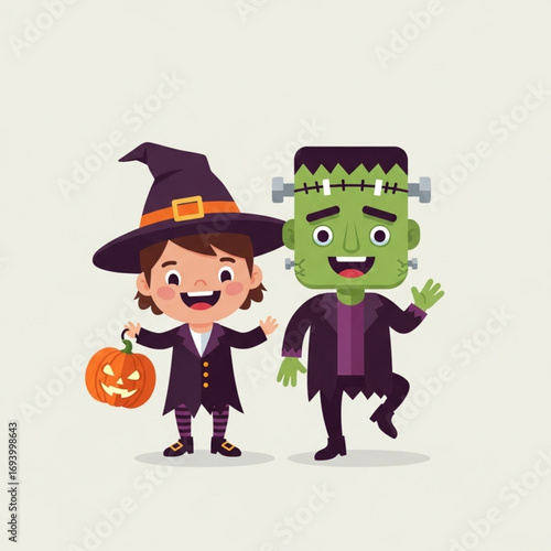 Flat illustration of halloween party characters