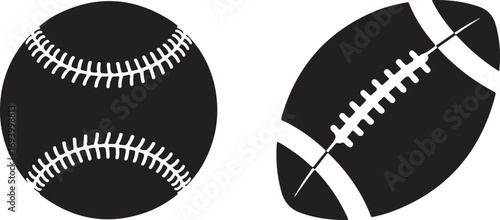 Baseball and Football Silhouettes Black and White Sports Ball Vector Illustration