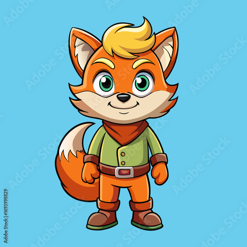 cartoon character with a fluffy fox tail is smiling cheerfully