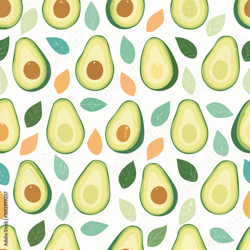 Avocado pastel vector seamless pattern with cute repeating elements.