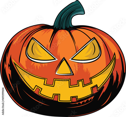 Big stylish pumpkin, halloween sticker, bright
