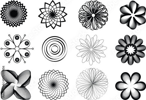 black and white geometric shapes, abstract