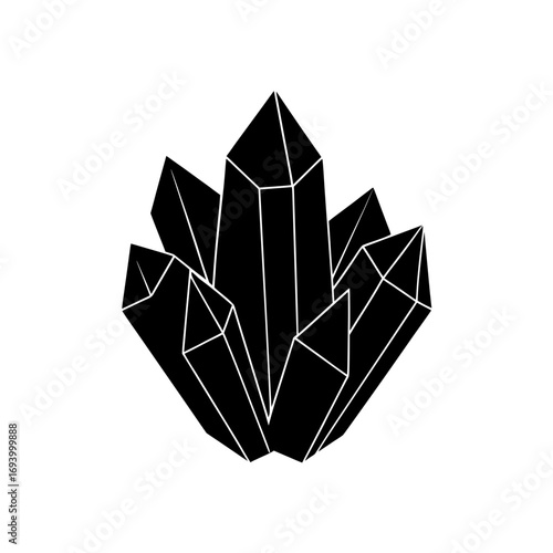 Black crystal cluster design art on transparent background silhouette
