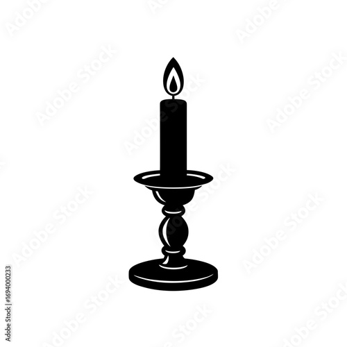 Candle flame on candlestick on transparent background silhouette