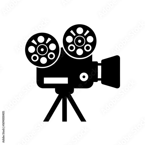 Silhouette of a movie camera on transparent background