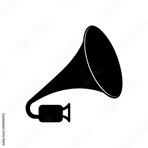 Silhouette of vintage phonograph on transparent background