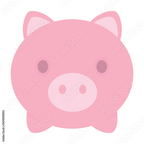 Pink piggy bank, front view. Vector illustration isolated on white background