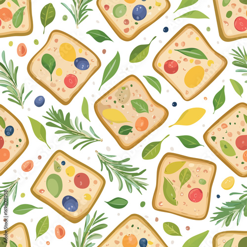 Focaccia soft pastel vector seamless design for endless tiling.