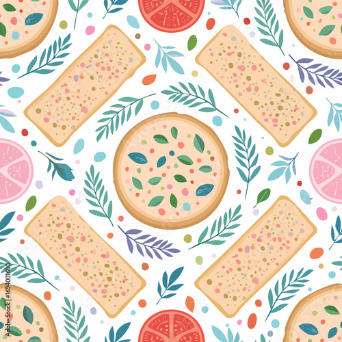 Flatbread soft pastel vector seamless design for endless tiling.