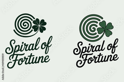 Spiral clover logo with cursive text luck fortune