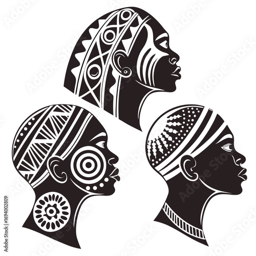 African tribal face paint profiles silhouette