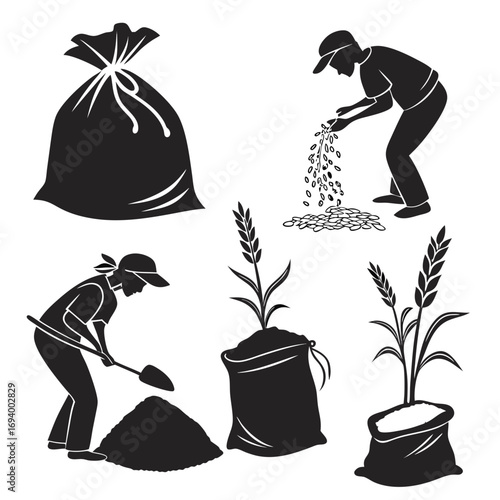 Agricultural scenes with sacks and grain agriculture farming