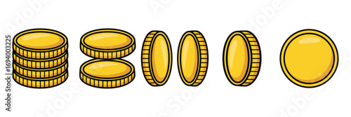 gold coin stack and single coins vector illustration, money currency clipart, digital finance icon