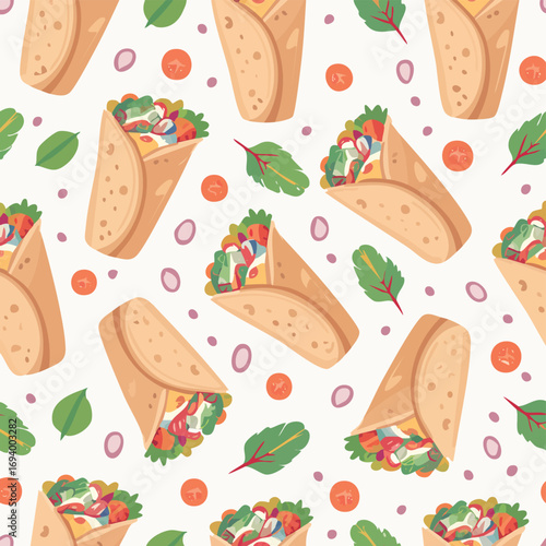 Chicken Shawarma gentle pastel-colored vector pattern perfect for seamless backgrounds.