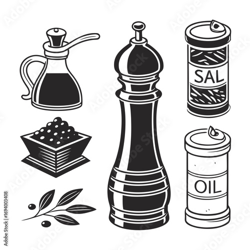 Black and white cooking ingredient icons ingredients salt