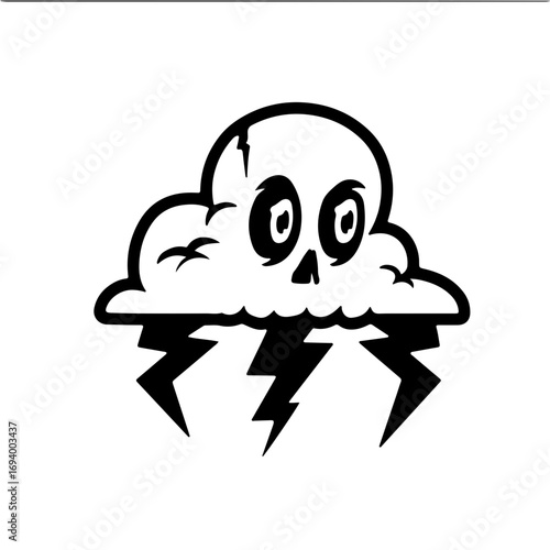 Creepy skull cloud with lightning strikes for Halloween designs or horror themes, originally vector