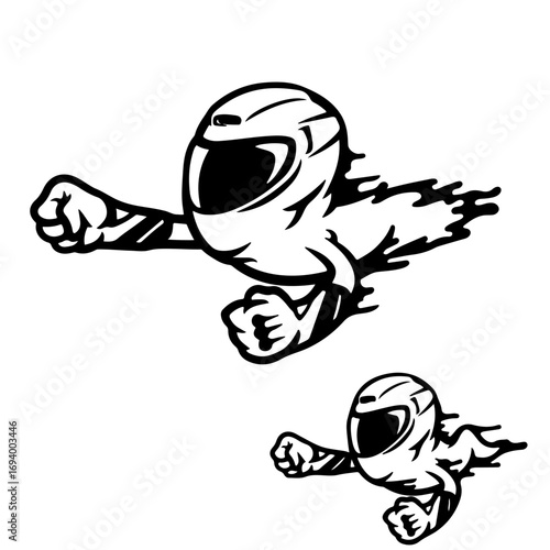 Dynamic racer cartoon character speeding forward, perfect for extreme sports branding and high velocity designs