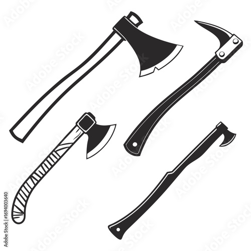 Black axe and woodcutting tool silhouettes hatchet