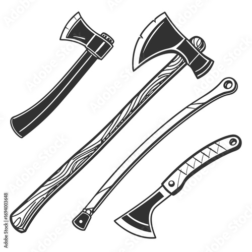 Black axe and woodcutting tool silhouettes hatchet