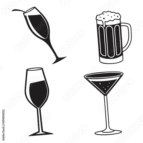 Black drink glass silhouettes wine champagne beer wine glass champagne flute