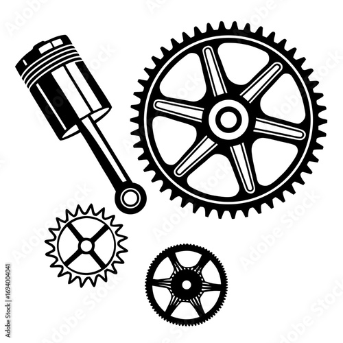 Black engine parts and gears silhouettes industrial mechanical