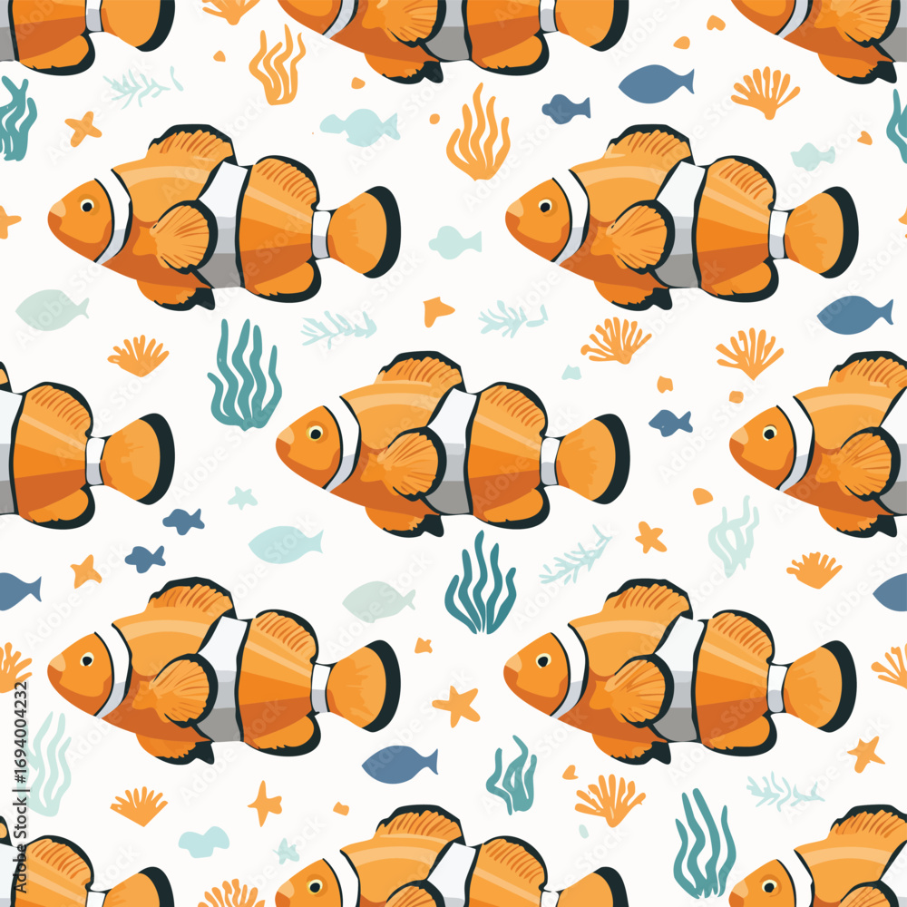 Fototapeta premium Clownfish harmonious pastel vector pattern ideal for seamless textures.