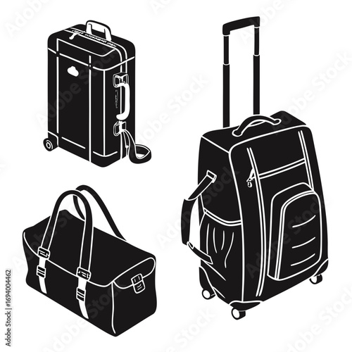 Black luggage silhouettes travel bags suitcase trolley