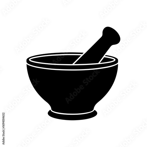 Black mortar and pestle set on transparent background silhouette