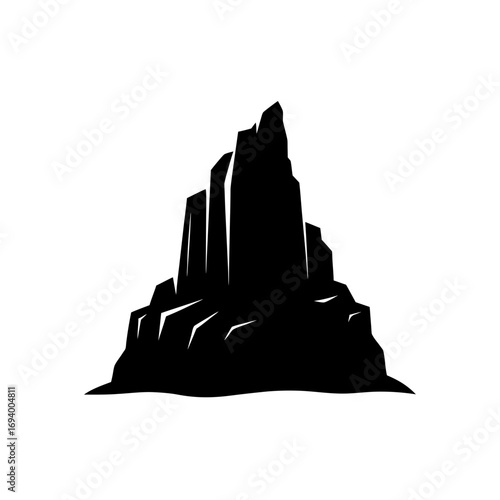 Silhouette of a rocky mountain on transparent background