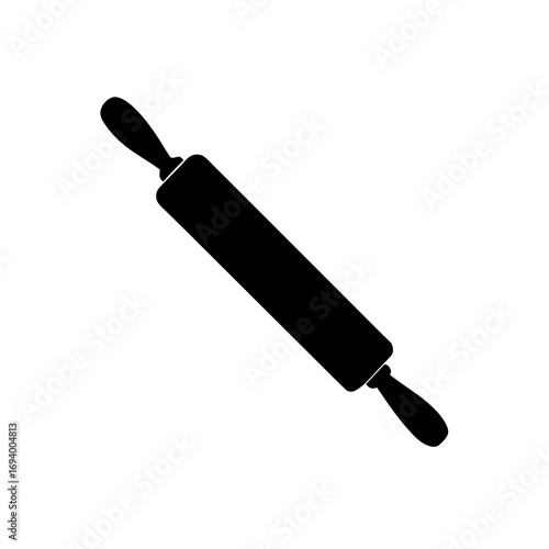 Isolated black rolling pin icon on transparent background silhouette