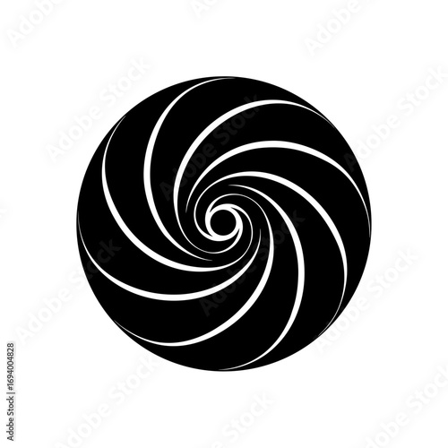 Black and white spiral design on transparent background silhouette