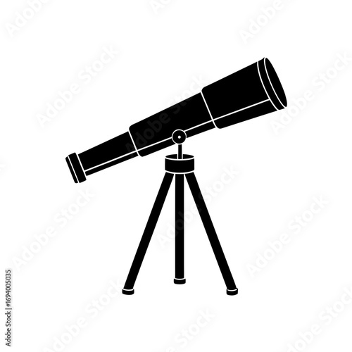 Black telescope on white space on transparent background silhouette