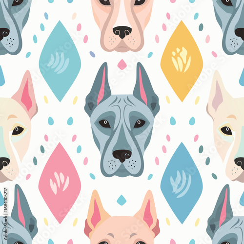 Great Dane harmonious pastel vector pattern ideal for seamless textures.