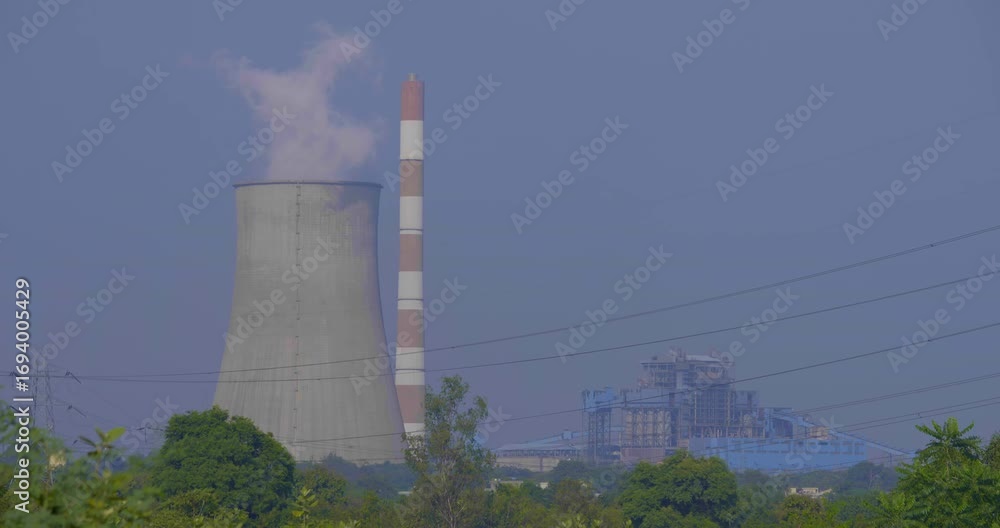 custom made wallpaper toronto digitalCoal Power Plant with Large Chimney Emitting Smoke and Hanging Rail Trolleys Transporting Coal