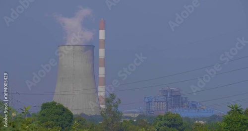 Wallpaper Mural Coal Power Plant with Large Chimney Emitting Smoke and Hanging Rail Trolleys Transporting Coal Torontodigital.ca