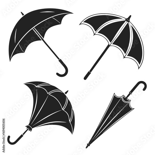 Black umbrella silhouettes open and closed vector