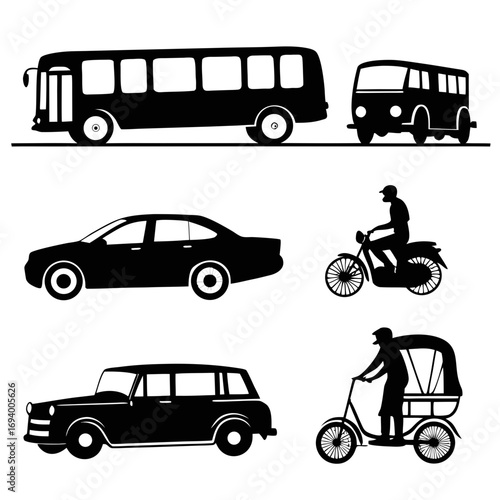 Black vehicle and person silhouettes motorcycle rickshaw