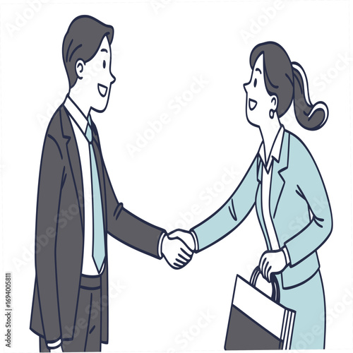 Business handshake agreement between man and woman meeting partnership