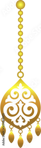Golden Kazakh pendant with beads № S2-14