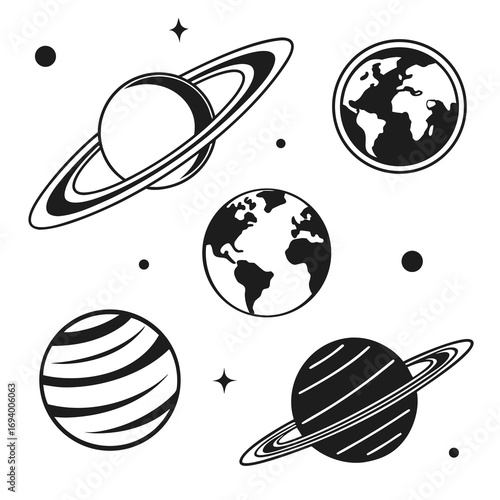Celestial bodies planets and stars icons space
