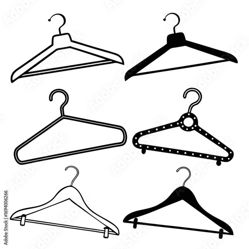Clothing hangers collection black and white outlines garment hangers closet organizers