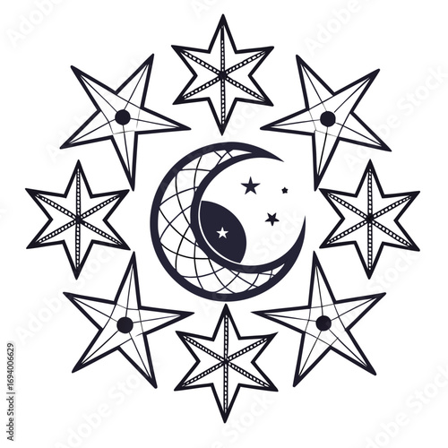 Dark moon and stars mandala design crescent moon celestial