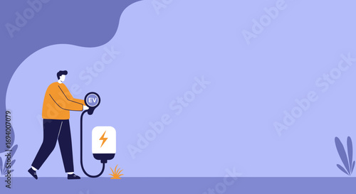 Man connecting an EV charger, representing sustainable transportation and green energy solutions for modern travel and eco-friendly living.
