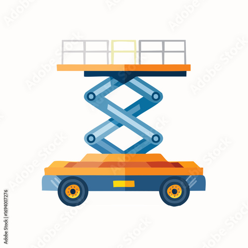 Construction Scissor Lift Platform Equipment Vector Illustration
