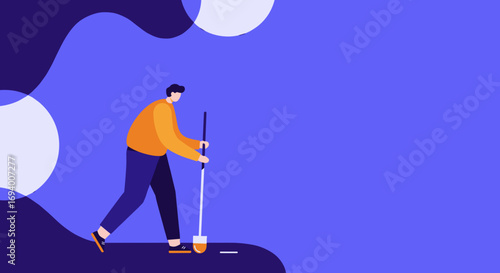 Man with a shovel planting or digging, symbolizing effort, growth, and contribution. Ideal for concepts of development, gardening, environment, or new beginnings.