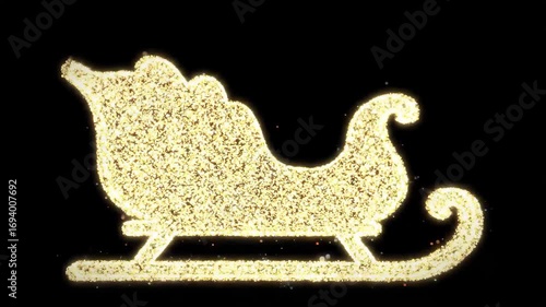 Golden Sleigh Glittering Silhouette Against Black Background Festive Holiday Animation