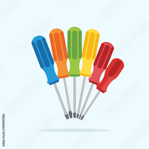 Colorful Screwdrivers Arranged in a Fan Shape.