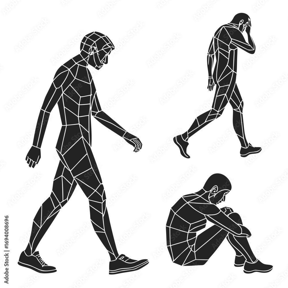 Obraz premium Geometric human figures in various poses silhouette walking