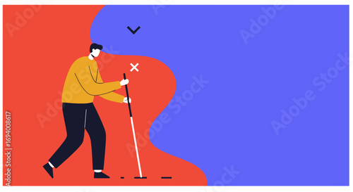 Person explores options, navigating between choices to find the right path. Symbolizes strategic thinking, problem-solving, and making decisions in business.